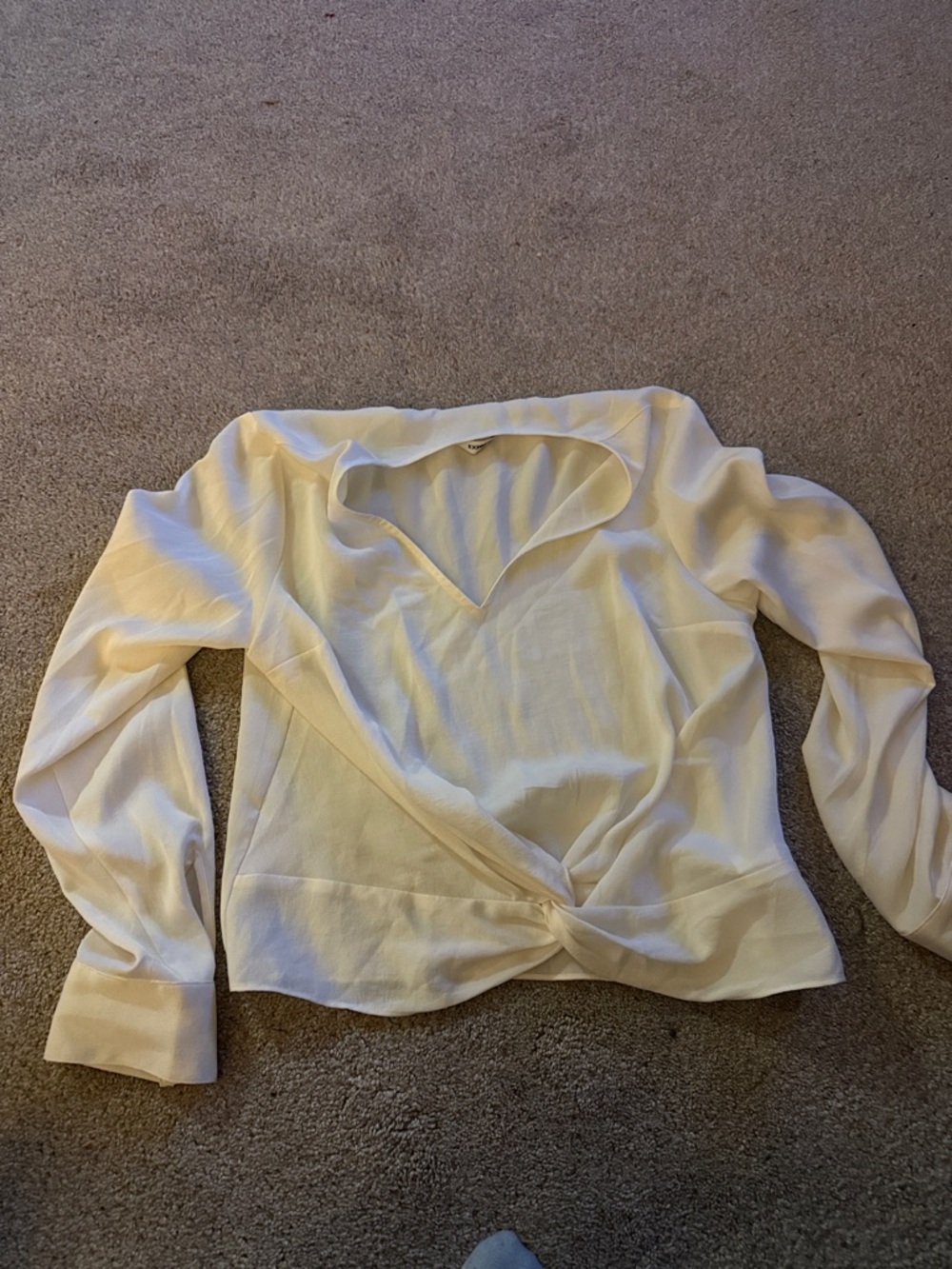Express Cream Wrap-Front Long Sleeve Blouse